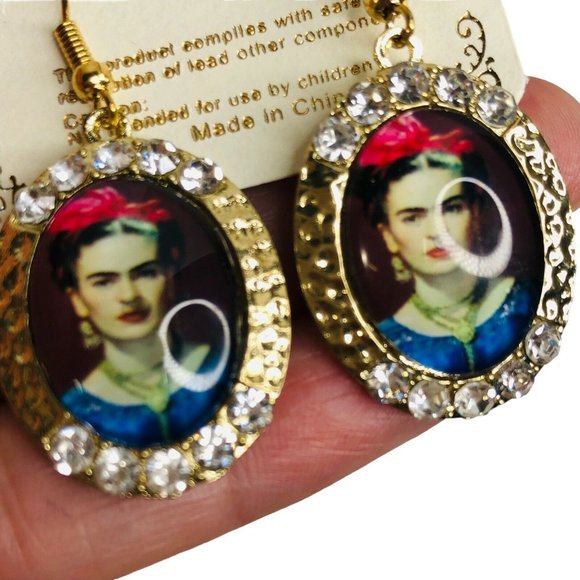 NWT Frida Kahlo Drop Earrings Colorful W/ Black Design Boutique New - Picture 2 of 4